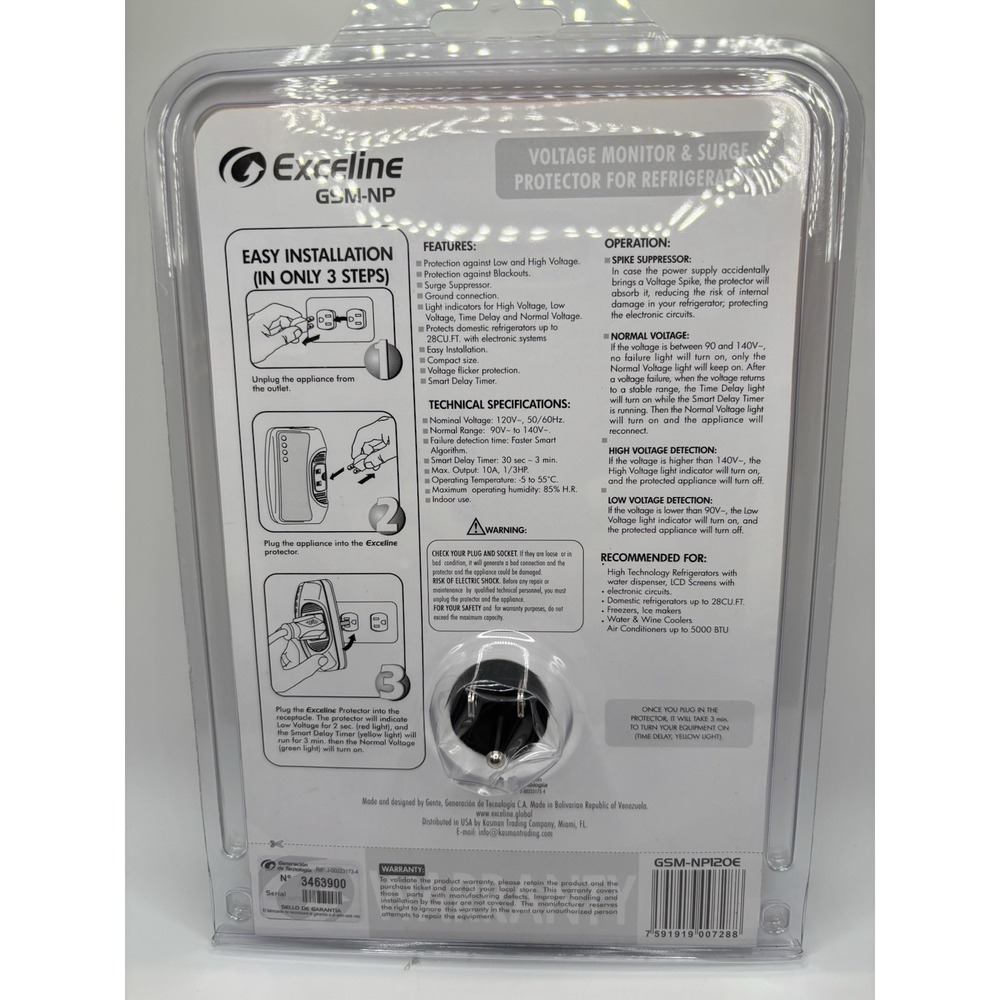 Exceline Voltage And Electronic Surge Protector Monitor Refrigerator/Freezer New - Picture 2 of 2
